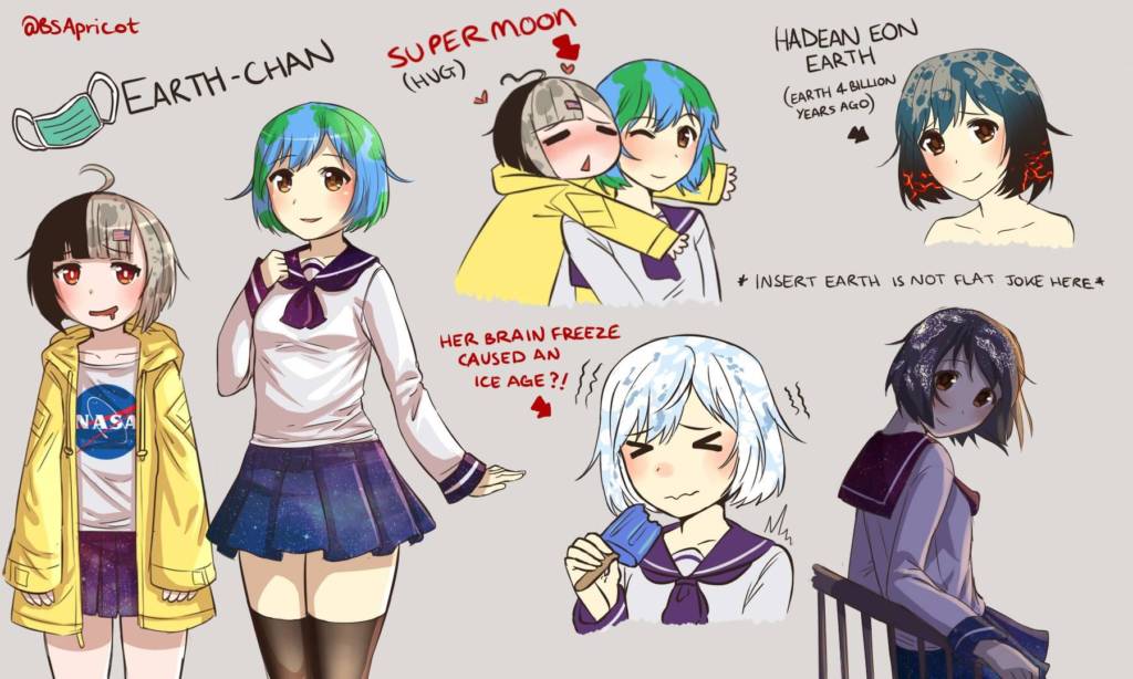 Ilustrasi Earth Chan, Pluto Chan, Sun, Moon Chan, Big Bang Chan, Black Hole Chan (1)