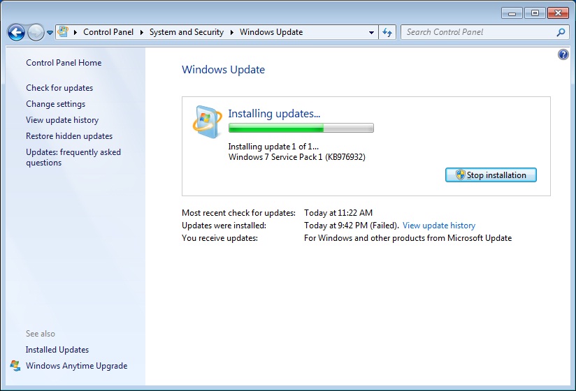 Udapte Windows 7
