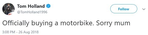 Spider Man Tom Holland Tweet Motorcycle