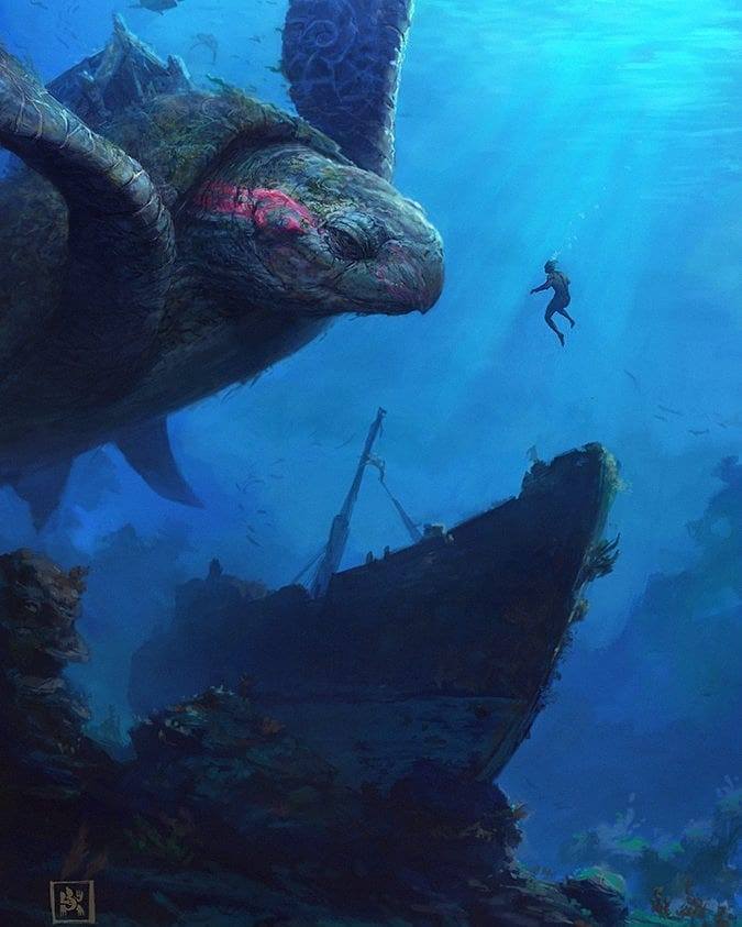 Bikin Merinding, Beginilah 10 Ilustrasi Jika Mahluk Mitologi Ada Di Dunia Nyata! Kura Kura Laut