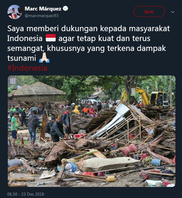 Tsunami Banten, Inilah 5 Atlet Dunia Yang Sampaikan Belasungkawa Kepada Indonesia! Mark Marquez