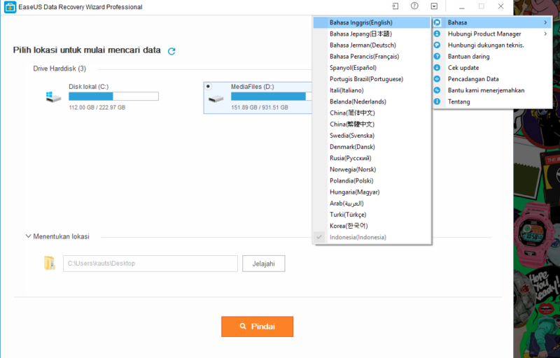 Ulasan Review EaseUS Data Recovery Pro Indonesia Dukungan Bahasa