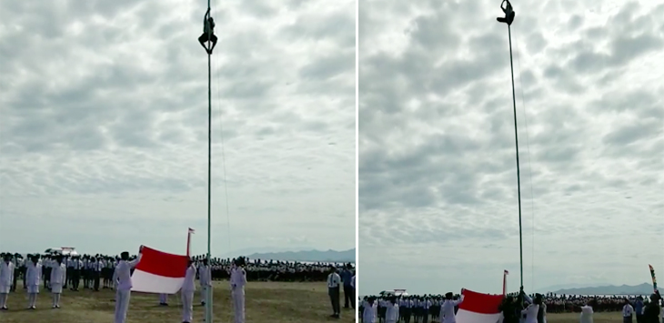 Viral, Aksi Heroik Bocah SMP Panjat Tiang Bendera Demi Sang Merah Putih Berkibar Saat HUT RI Ke 73! Dafunda Gokil