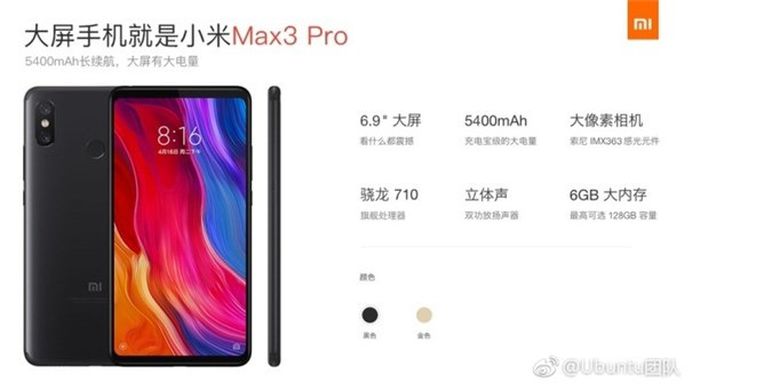 Spesifikasi Mi Max 3 Pro