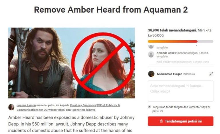 Penggemar Buat Petisi Agar Amber Heard Keluar dari Aquaman 2