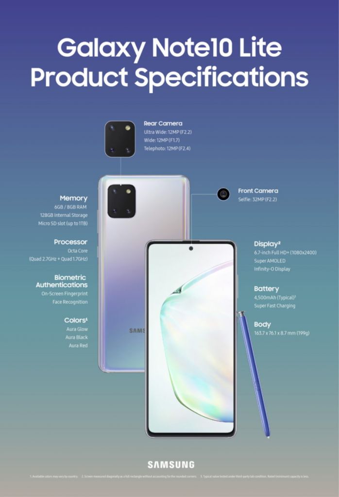 Spesifikasi Galaxy Note 10 Lite