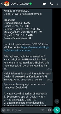 Cara Mendapatkan Informasi Covid 19 Di Chatbot Whatsapp Pemerintah (3)