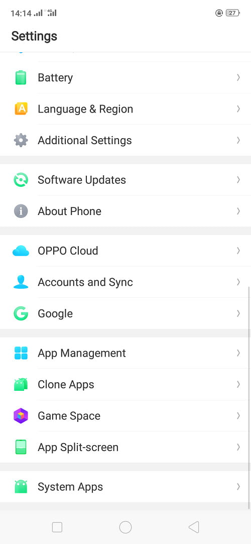 Menu Setting Hp Oppo