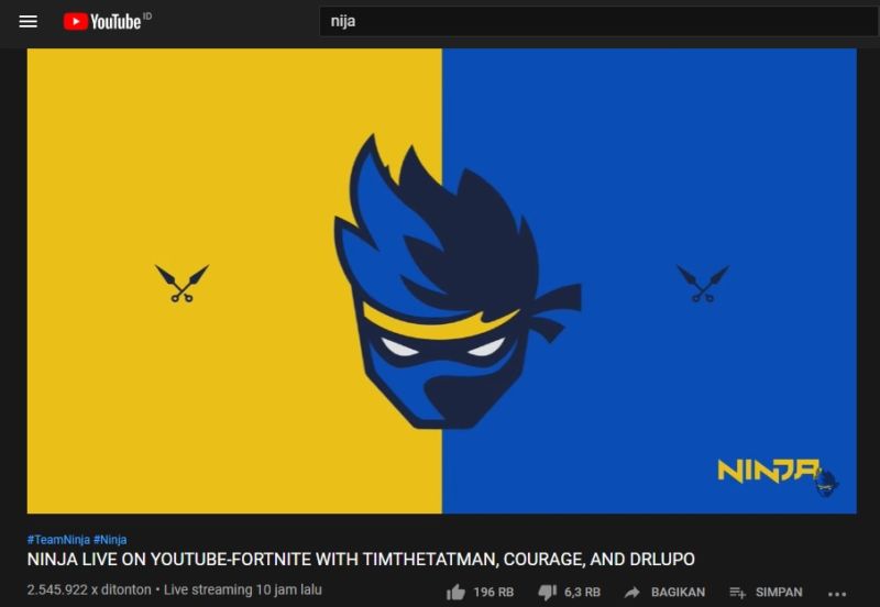 Live Streaming Ninja Di Youtube Gaming Pecah