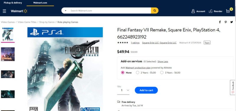 Walmart Final Fantasy 7 Remake