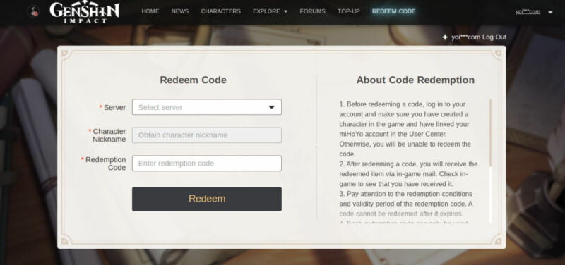 Cara Reedem Code Genshin Impact