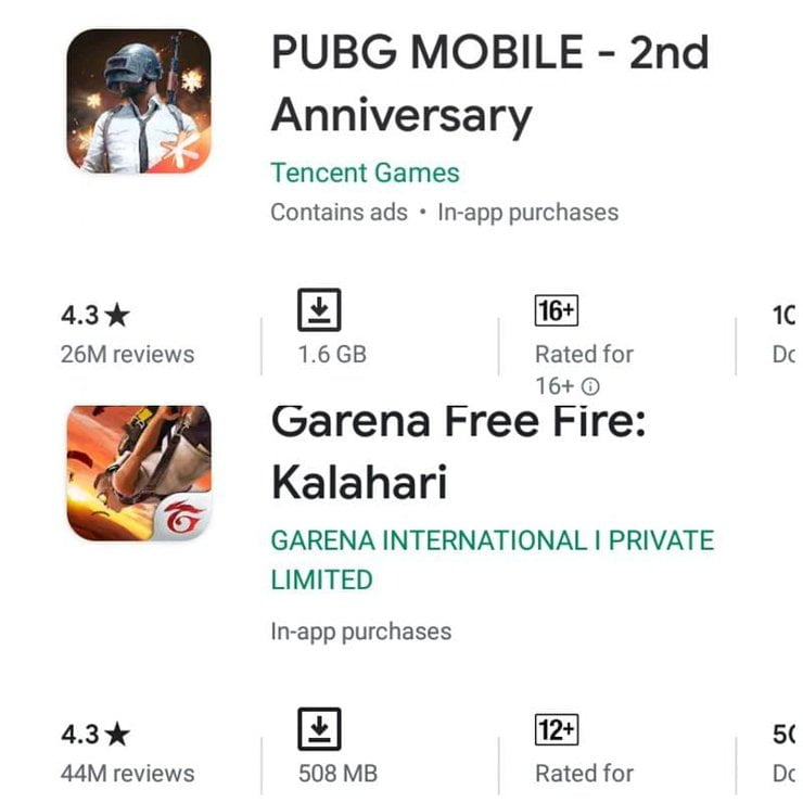 Ukuran Game PUBG Mobile dan Free Fire