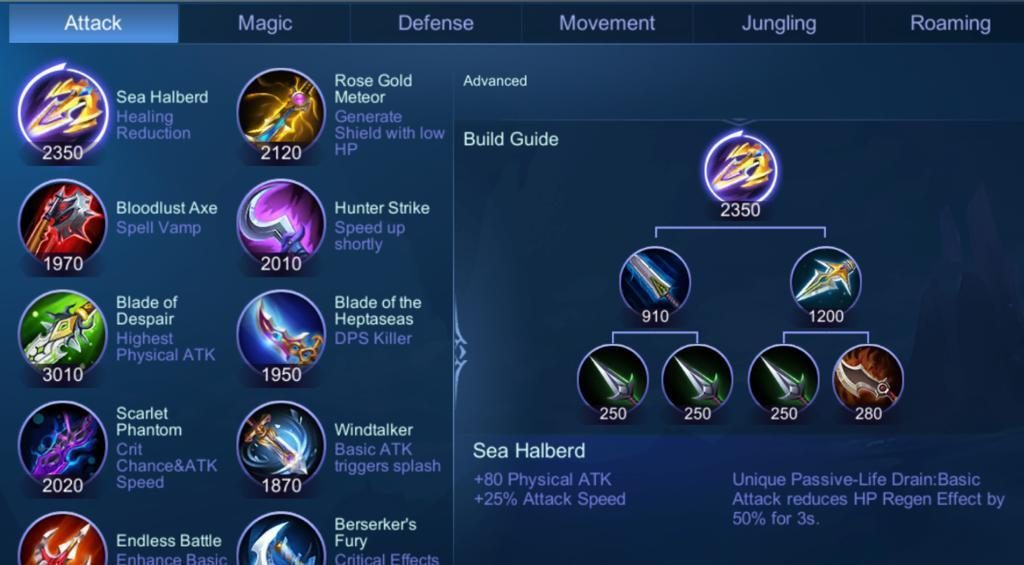 Item builds. Mobile Legends items.