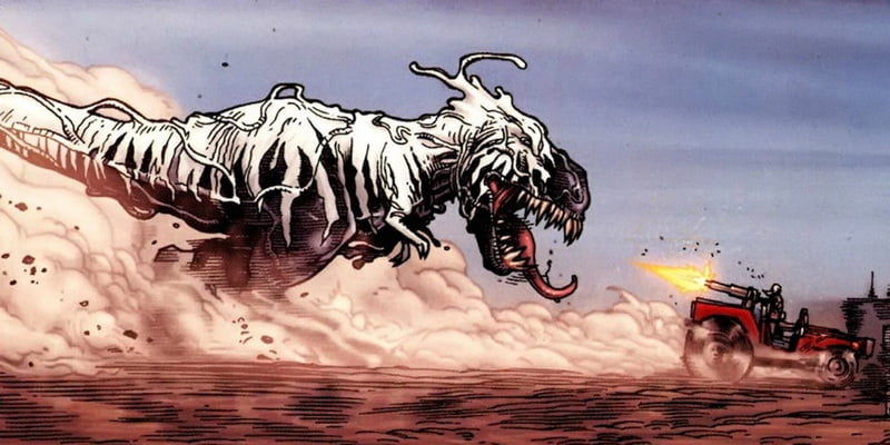 Venom Tyrannosaurus Rex Chasing Old Man Logan