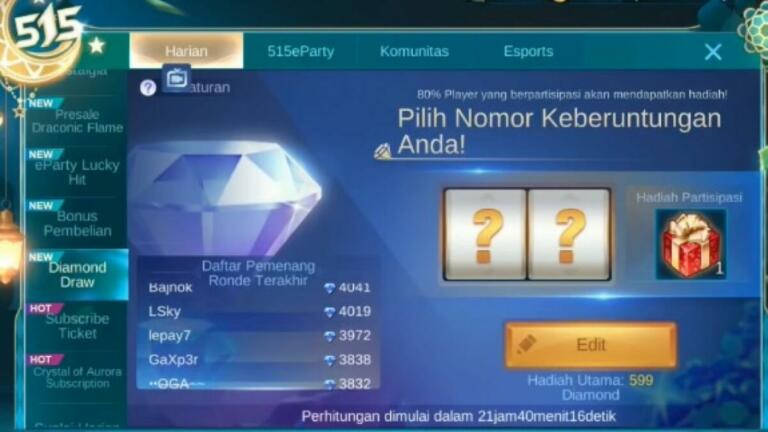 Kode Diamond Draw Ml Hari Ini 2021