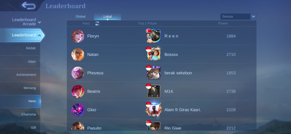 cara melihat top lokal hero terbaru