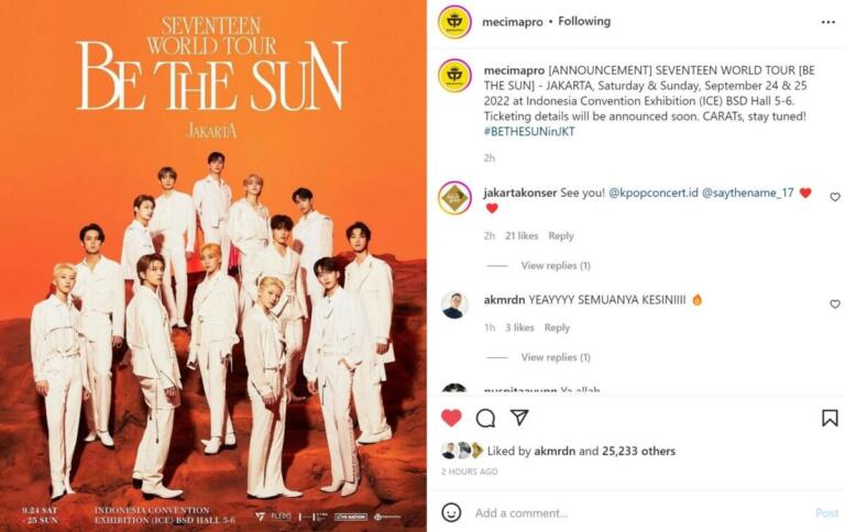 Ribut konser SEVENTEEN, penggemar tuntut permintaan maaf Promotor penyelenggara konser | Instagram @mecimapro