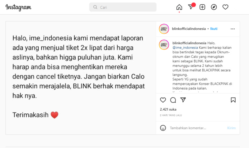 Blinkofficialindonesia Instagram Konser Blackpink Indonesia