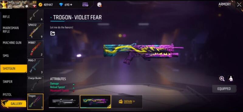 gun skin trogon violet fear ff 1