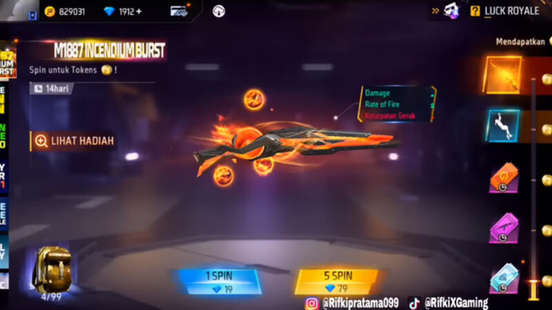 gun skin m1887 incendium burst ff 1
