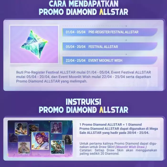 Urutan cara mendapatkan Diamond ALLSTAR gratis | Instagram @realmobilelegendsid