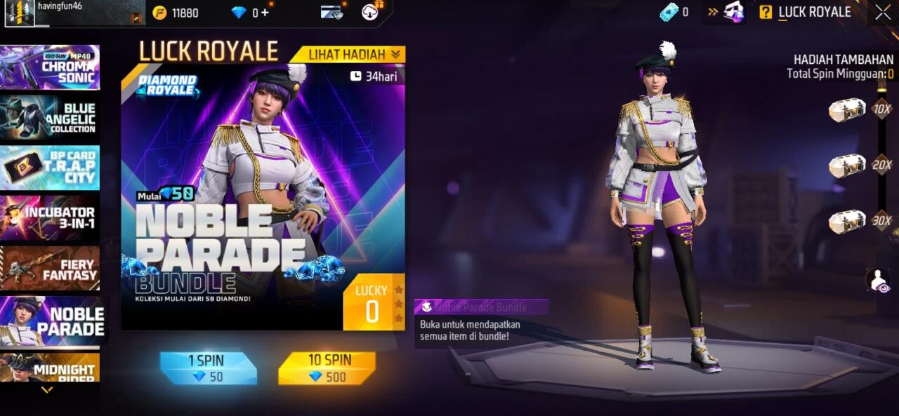 Cara Mendapatkan Bundle FF Noble Parade Dafunda