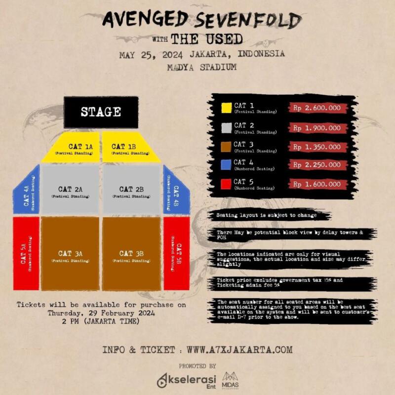 Harga dan Cara Membeli Tiket Konser Avenged Sevenfold Jakarta