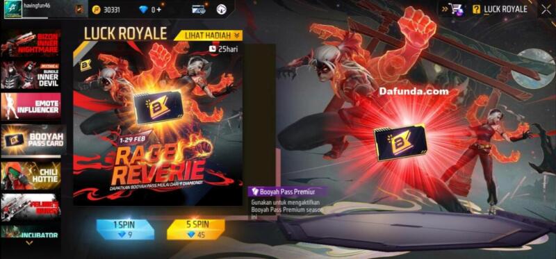 Free Fire Luck Royale BP Card Rage Reverie | Garena