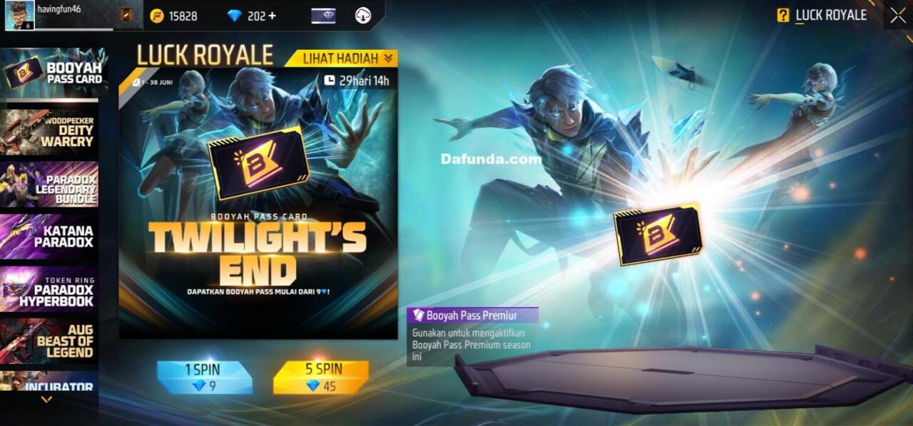 Free Fire Event Luck Royale BP Card Twiight's End | Garena