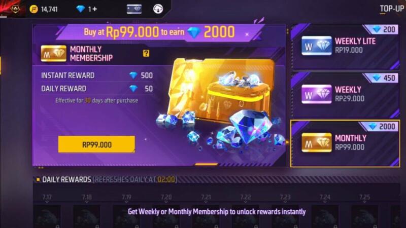 Cara Top Up Monthly Membership FF