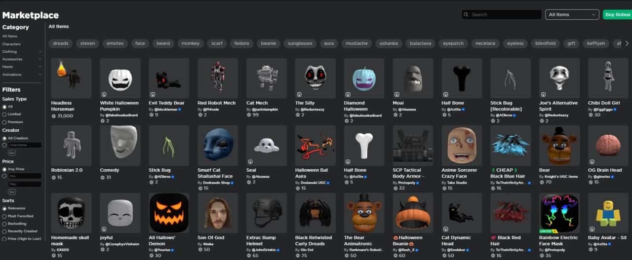 item item gratis di roblox