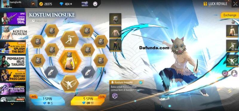 Bundle Free Fire Inosuke | Garena