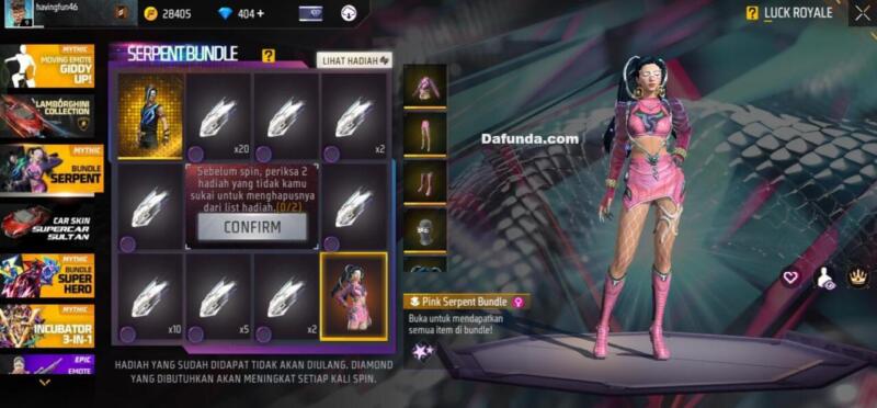 Bundle Free Fire Pink Serpent | Garena