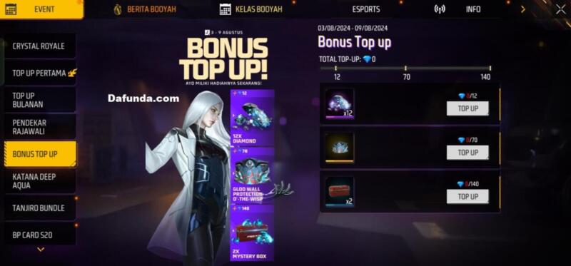 Event FF 2024 Bonus Top-Up 3 9 Agustus | Garena