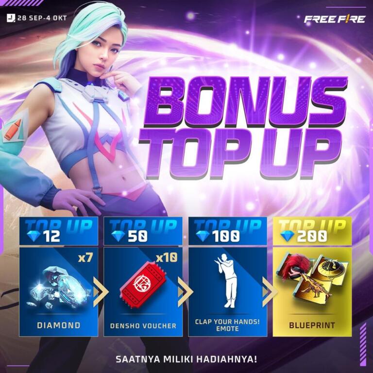 Event FF 2024 Bonus Top Up 28 September-4 Oktober, Apa Saja Hadiahnya? 10 Event FF 2024 Bonus Top Up 28 September-4 Oktober, Apa Saja Hadiahnya?