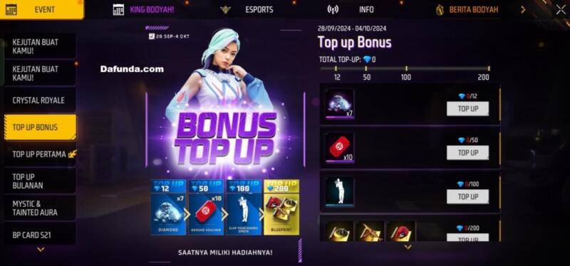 Event FF 2024 Bonus Top Up 28 September-4 Oktober | Garena