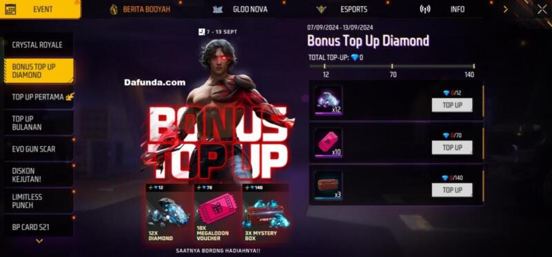 Event FF 2024 Bonus Top Up 7 13 September 2024 | Garena