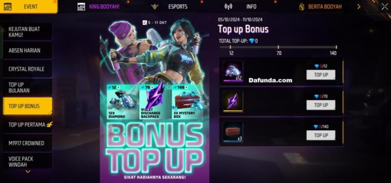 Event FF 2024 Bonus Top Up 5 11 Oktober 2024 | Garena