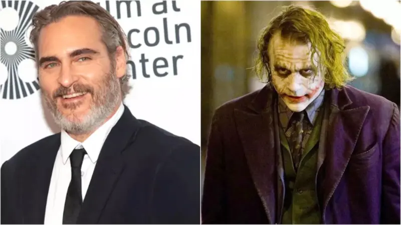 Joaquin Phoenix (kiri) dan Heath Ledger ketika Berperan sebagai Joker (kanan) | Times Now