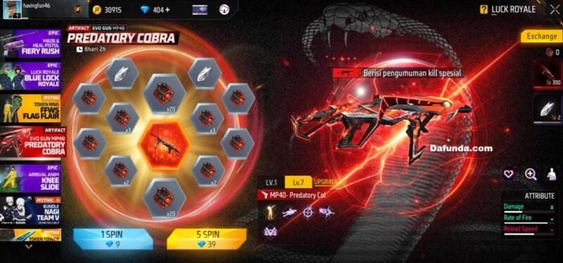 Free Fire MP40 Predatory Cobra | Garena