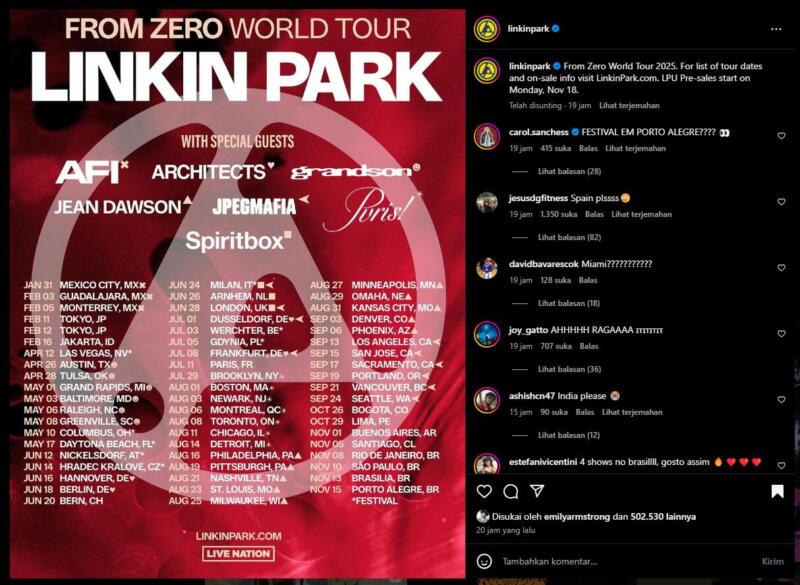 Linkin Park Resmi akan Gelar Konser di Indonesia Tahun 2025