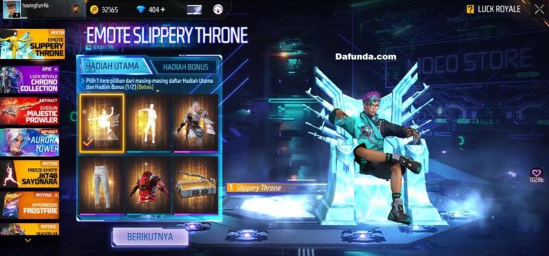 Free Fire Emote Slippery Throne | Garena