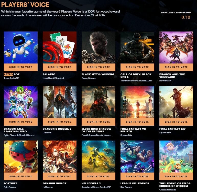 Player's Voice The Game Awards 2024 Nominees