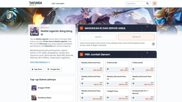 Cara Top Up Mobile Legends di Dafunda Topup