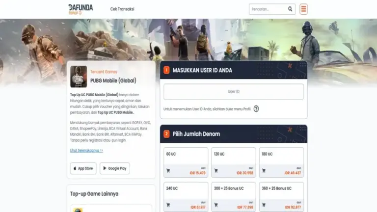 Cara Top Up PUBG Mobile di Dafunda Topup