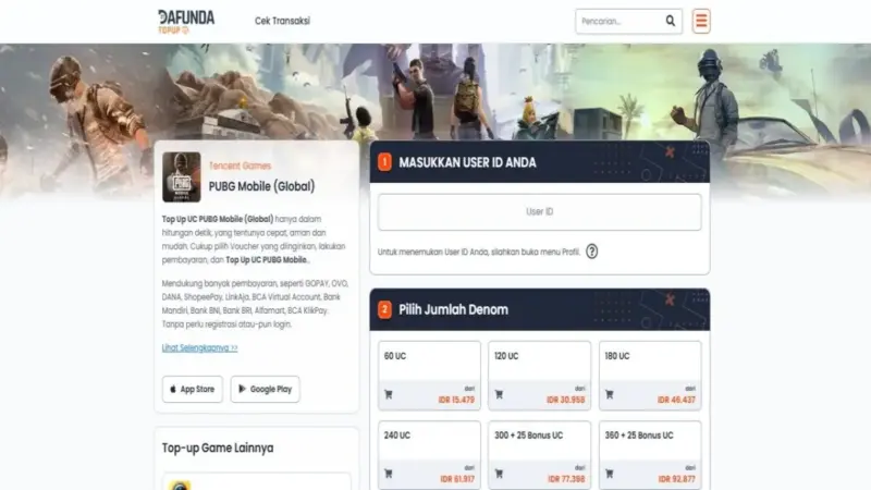 Cara Top Up PUBG Mobile di Dafunda Topup