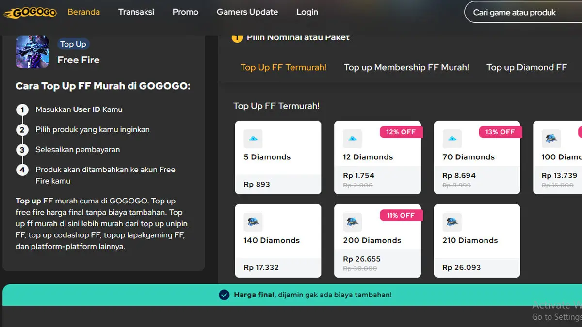 Gogogo.id Top Up FF Murah Banjir Diskon 1 Gogogo.id Ff 5