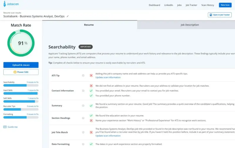 AI untuk bikin CV, Jobscan