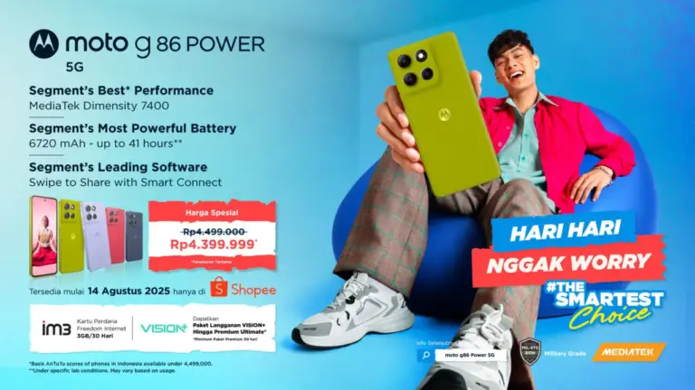 Moto g86 POWER 5G Resmi Hadir di Indonesia: Performa Tangguh, Kamera Sony 50MP, dan Baterai Super Besar