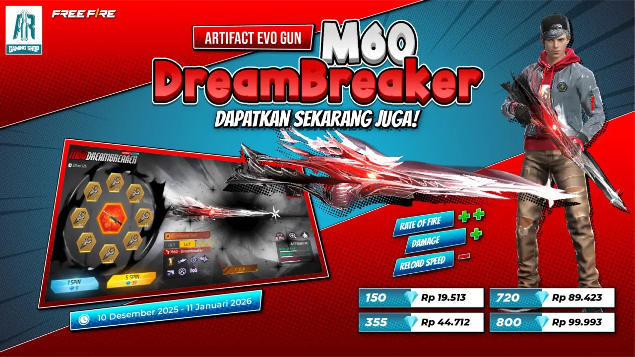 Cara Dapat M60 Evo Gun Free Fire Dreambreaker Terbaru Desember 2025